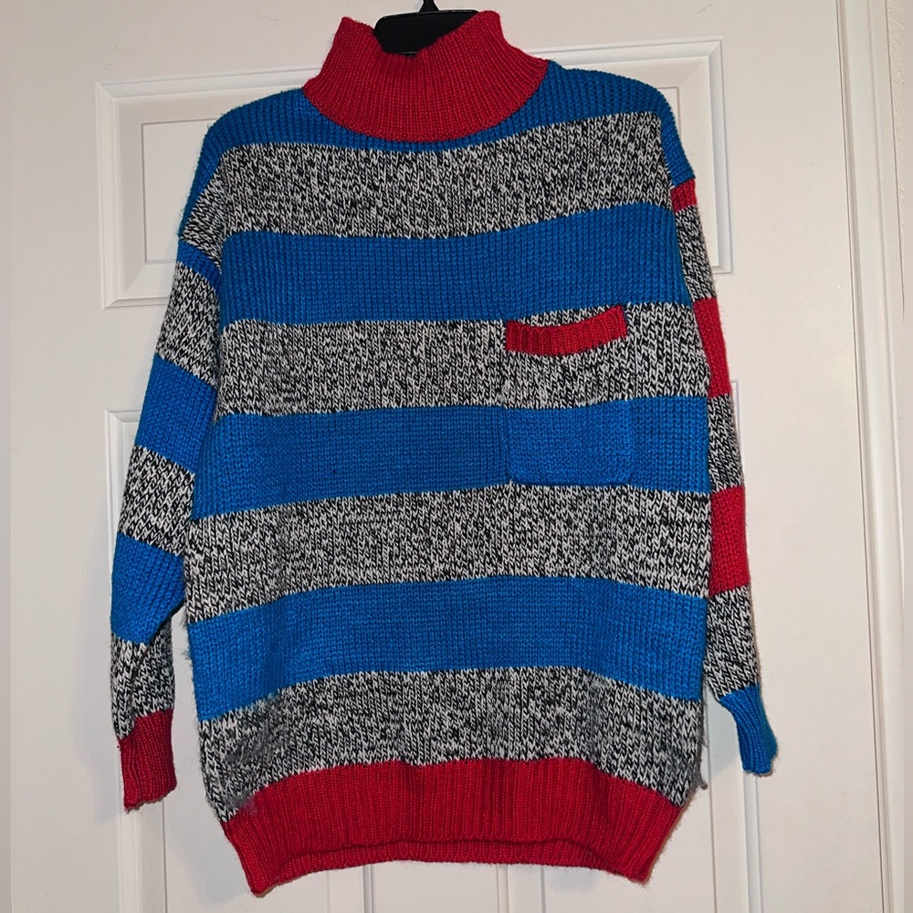 Gitano Blue and Red Striped Turtleneck Sweater